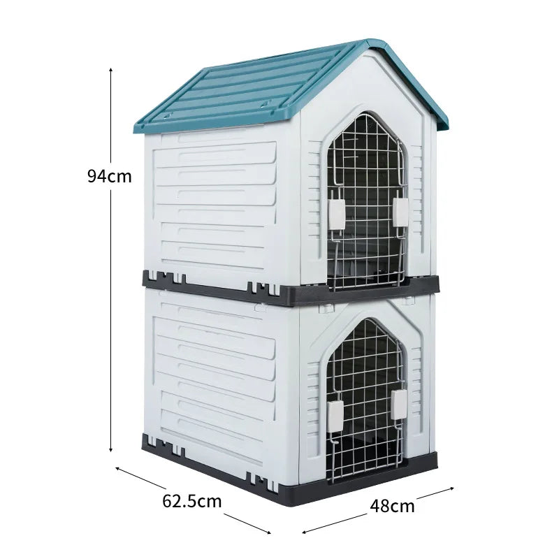 the DOUBLE DECKER DOGHOUSE - Dog Villa with Two Floors, Outdoor Doghouse, Dogs Cage Suitable All Seasons in Summer Rainproof, Outdoor Waterproofing Cat/Dog House