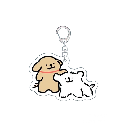 Cartoon Little White Dog Key Chain Cute Acrylic Maltese Dog Bag Pendant Micro Landscape Decoration Key Ring Jewelry Wholesale