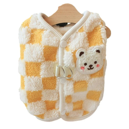 Winter Warm Pet Dog Coat Plaid Dog Clothes with D-ring Plush Pet Jacket for Small Medium Dogs Chihuahua Yorkie Costume