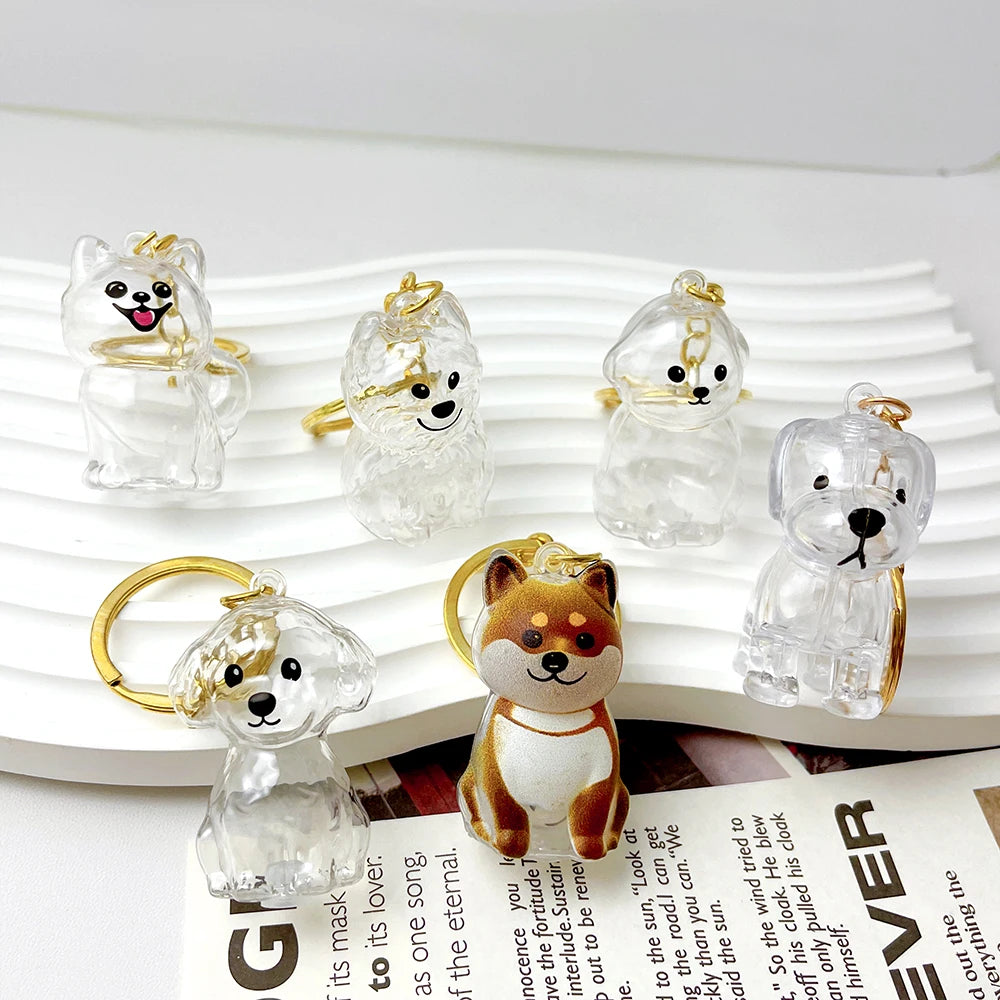 5pcs Cute Transparent Plastic Keychain Dog Hair Storage Keyring Bag Car Interior Decoration Pendant Souvenir For Family Members