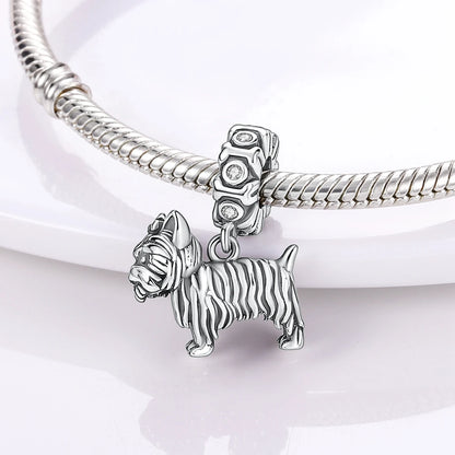 Dog Pet Charms 925 Silver Doggy Paw French Bulldog Bones Beads fit Original Bracelet DIY Fine Jewelry
