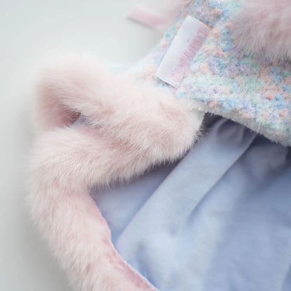 Pet Colorful Bow Set Skirt Autumn/Winter Bow Plush Coat Dress Warm Clothes Teddy Clothes Puppy Clothes for Small Dogs