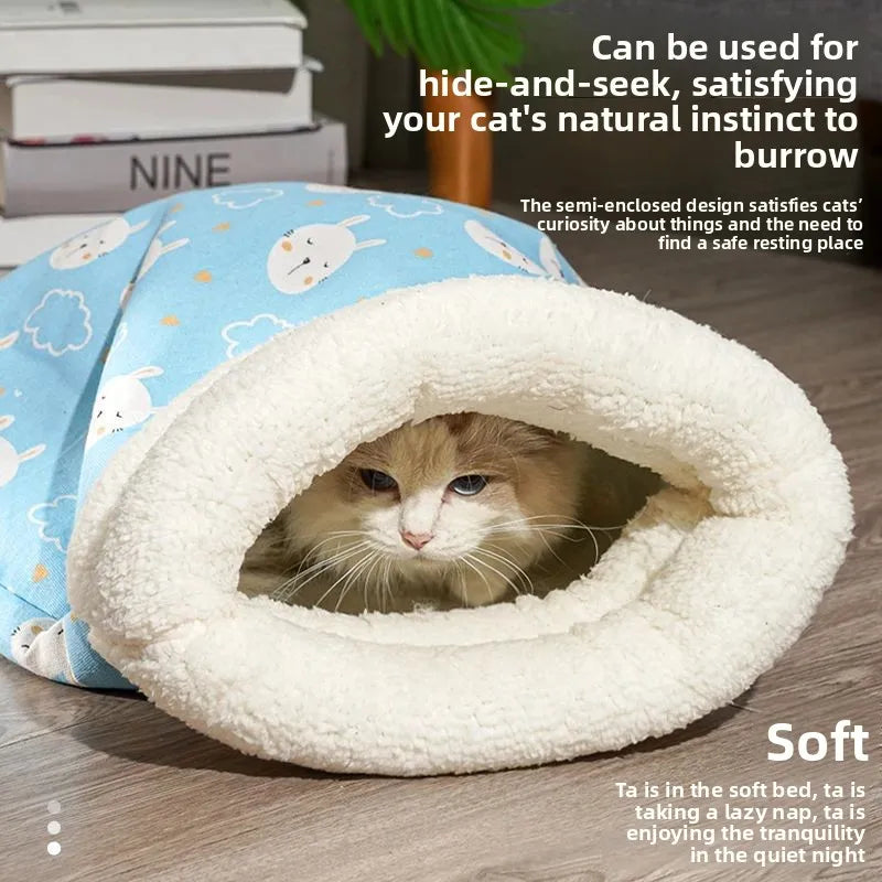 Cat Nest Winter Warmth Semi Enclosed Cat Sleeping Bag Nest Deep Sleep Designed for Cats Bedding Cat Mat Pet Universal